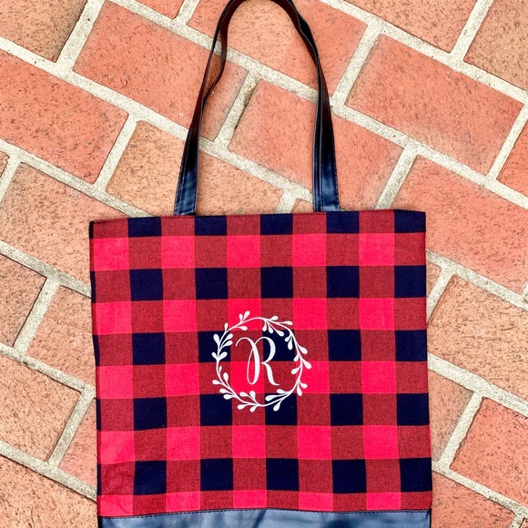 Monogram red and black check tote or purse & pouch - Picture 3 of 14